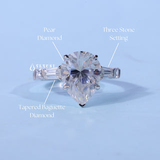 1.50CT Pear Cut Moissanite Diamond Three Stone Engagement Rings