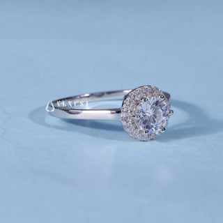 1.0CT Round Cut Moissanite Diamond Halo Solitaire Engagement Ring