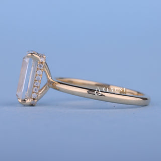 0.70CT Emerald Cut Moissanite Diamond Hidden Halo Solitaire Engagement Ring