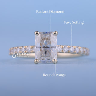 1.0CT Radiant Cut Moissanite Diamond Pave Engagement Ring