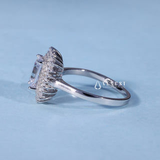 1.0CT Emerald Cut Moissanite Diamond Halo Cluster Engagement Ring