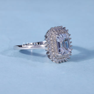 1.0CT Emerald Cut Moissanite Diamond Halo Cluster Engagement Ring