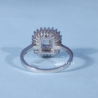 1.0CT Emerald Cut Moissanite Diamond Halo Cluster Engagement Ring