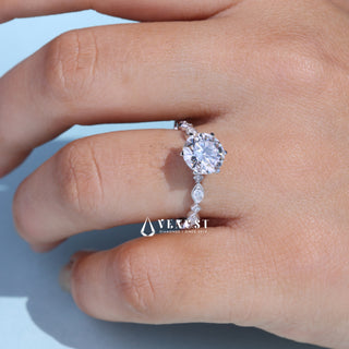 1.0CT Round Cut Moissanite Diamond Cluster Engagement Ring