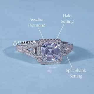 1.50CT Asscher Cut Moissanite Diamond Halo Split Shank Engagement Ring