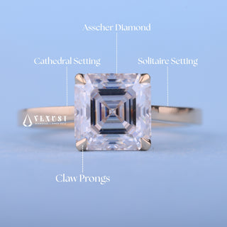2.0CT Asscher Moissanite Diamond Cathedral Engagement Ring