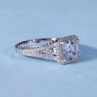 1.50CT Asscher Cut Moissanite Diamond Halo Split Shank Engagement Ring