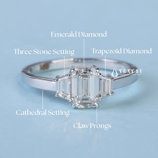 1.0CT Emerald Cut Moissanite Diamond Three Stone Engagement Rings