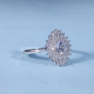 1.0CT Round Moissanite Diamond Halo Cluster Engagement Ring