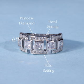 0.70CT Bezel Set Princess Cut Halo Diamond Men's Wedding Rings