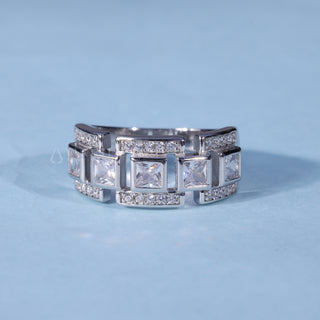 0.70CT Bezel Set Princess Cut Halo Diamond Men's Wedding Rings