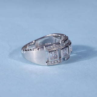 0.70CT Bezel Set Princess Cut Halo Diamond Men's Wedding Rings
