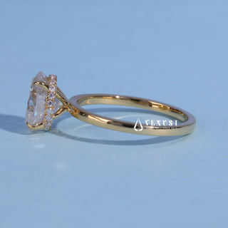 1.0CT Oval Cut Moissanite Diamond Hidden Halo Solitaire Engagement Ring