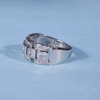 0.70CT Bezel Set Princess Cut Halo Diamond Men's Wedding Rings