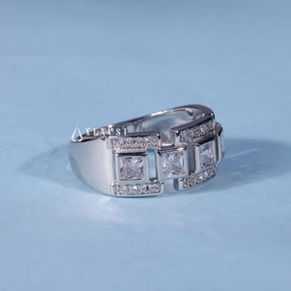 0.70CT Bezel Set Princess Cut Halo Diamond Men's Wedding Rings
