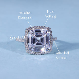 2.50CT Asscher Cut Moissanite Diamond Halo Pave Engagement Ring