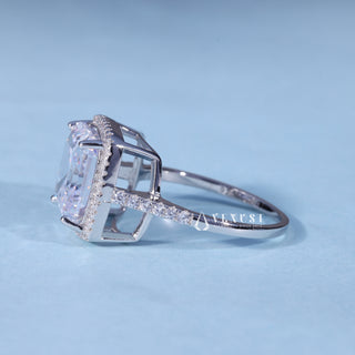 2.50CT Asscher Cut Moissanite Diamond Halo Pave Engagement Ring