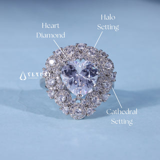 1.0CT Heart Cut Moissanite Diamond Halo Engagement Ring