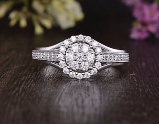 1.0CT Round Cut Halo Pave Moissanite Engagement Ring