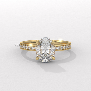 1.0CT Oval Cut Moissanite Diamond Hidden Halo Pave Engagement Ring