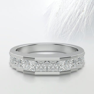 Princess Cut Channel Diamond Moissanite Wedding Band