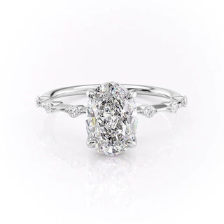 2.72 CT Oval Cut Solitaire Dainty Pave Moissanite Engagement Ring