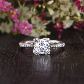 1.60CT Round Cut Solitaire Pave Setting Moissanite Engagement Ring