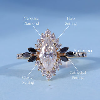 1.0CT Marquise Moissanite Diamond Halo Cluster Vintage Style Engagement Rings