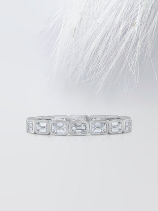 Emerald Cut Bezel Moissanite Eternity Diamond Wedding Band