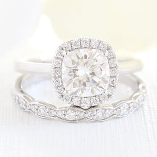 1.65CT Cushion Cut Moissanite Halo Bridal Engagement Ring Set