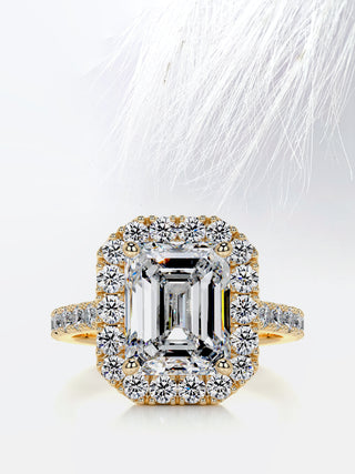 3.5 CT Emerald Cut Moissanite Diamond Halo Engagement Ring