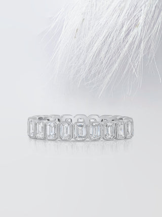 Emerald Cut Bezel Diamond Moissanite Eternity Wedding Band