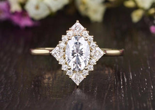 0.75CT Oval Cluster Halo Moissanite Engagement Ring