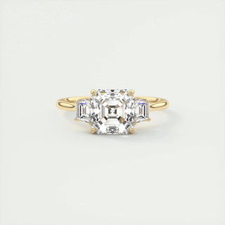 2.03 CT Asscher Cut Three Stone Moissanite Engagement Ring