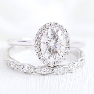 1.50CT Oval Cut Moissanite Halo Bridal Engagement Ring Set