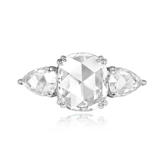 2.0ct moissanite ring,cushion rose cut moissanite, three stone engagement ring