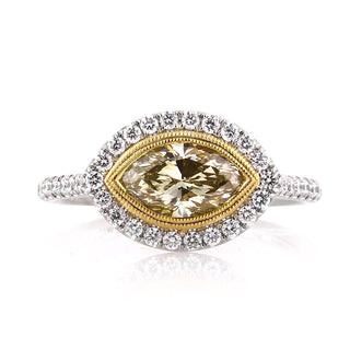 2.0ct yellow east-west marquise moissanite diamond unique halo pave engagement ring
