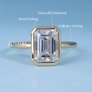 2.0CT Bezel Set Emerald Moissanite Diamond Timeless Engagement Rings