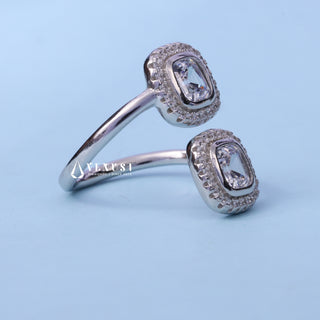 1.0CT Bezel Set Asscher Cut Moissanite Diamond Halo Engagement Ring