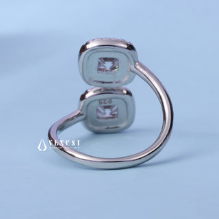 1.0CT Bezel Set Asscher Cut Moissanite Diamond Halo Engagement Ring