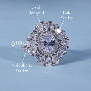 1.0CT Oval Cut Moissanite Diamond Halo Split Shank Engagement Ring