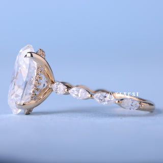 2.0CT Elongated Cushion Cut Moissanite Diamond Hidden Halo Pave Engagement Ring