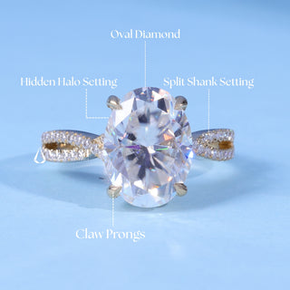 1.50CT Oval Cut Moissanite Diamond Hidden Halo Split Shank Engagement Ring