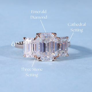 2.0CT Emerald Moissanite Diamond Three Stone Engagement Rings