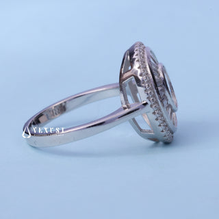 1.0CT Bezel Set Oval Cut Moissanite Diamond Halo Engagement Ring