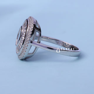 1.0CT Bezel Set Oval Cut Moissanite Diamond Halo Engagement Ring