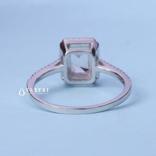1.50CT Emerald Cut Moissanite Diamond Halo Pave Engagement Ring