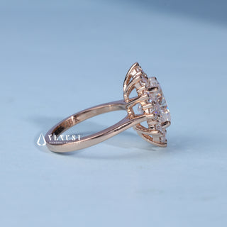 2.0CT Oval Cut Moissanite Diamond Halo Cathedral Engagement Ring