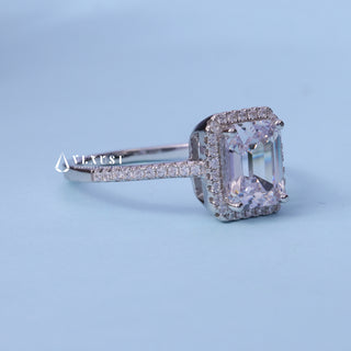 1.50CT Emerald Cut Moissanite Diamond Halo Pave Engagement Ring