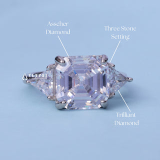 2.50CT Asscher Cut Moissanite Diamond Three Stone Engagement Rings